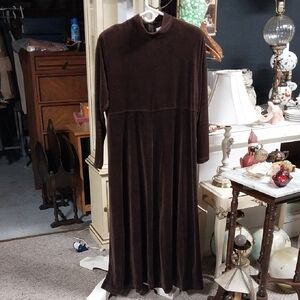 Just Clothes Elegant Brown Mock Neck Velvet Dress